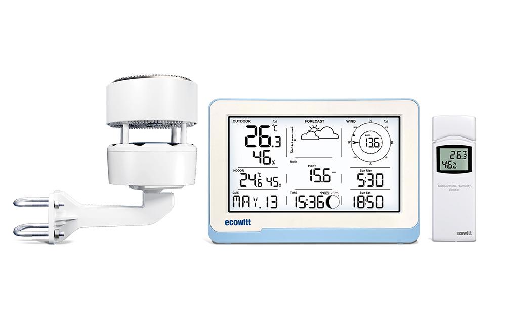 WS3802  7.5" Large LCD display WiFi Weather Station with 3-in-1 outdoor sensor Haptic Rainfall sensor Ultrasonic Wind Sensor